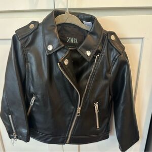 Toddler girls Zara black leather biker jacket size 18-24 months